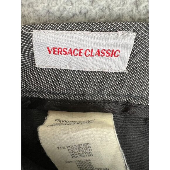 Versace Pants Women 29x32 Gray Black Flat Front Dress Slacks Work Casual - Picture 11 of 16